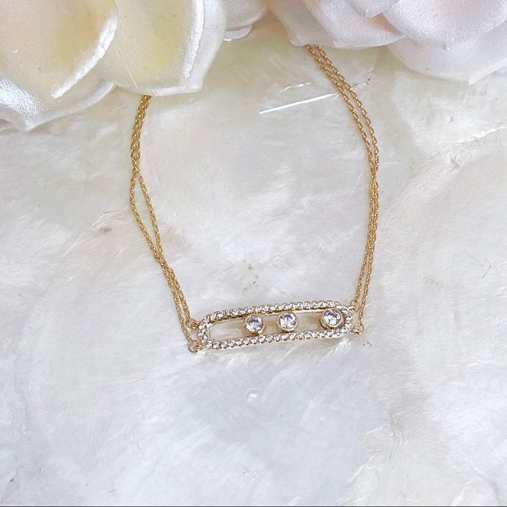 18k Gold Plated Micro Pave Moving Cz Bracelet New